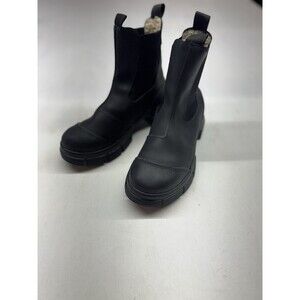 Ganni Recycled Rubber City Chelsea Boots Black Size 38 US 8 Womens Fur Lined